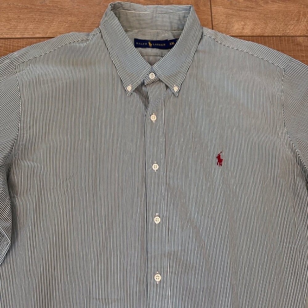 Ralph Lauren | Mens XXL Green White Striped Dressy Long Sleeve Button Down Shirt - Picture 3 of 8